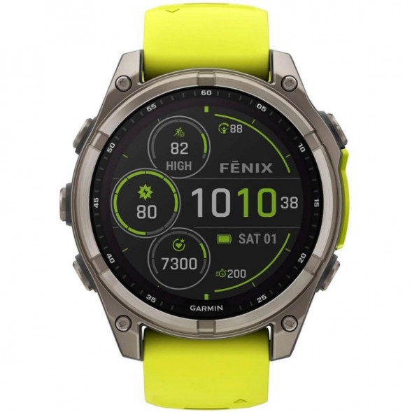 Умные часы Garmin Fenix 8, 51 мм, Solar, Sapphire Titanium with AMP Yellow/Graphite Silicone Band 010-02907-20 в Кемерово