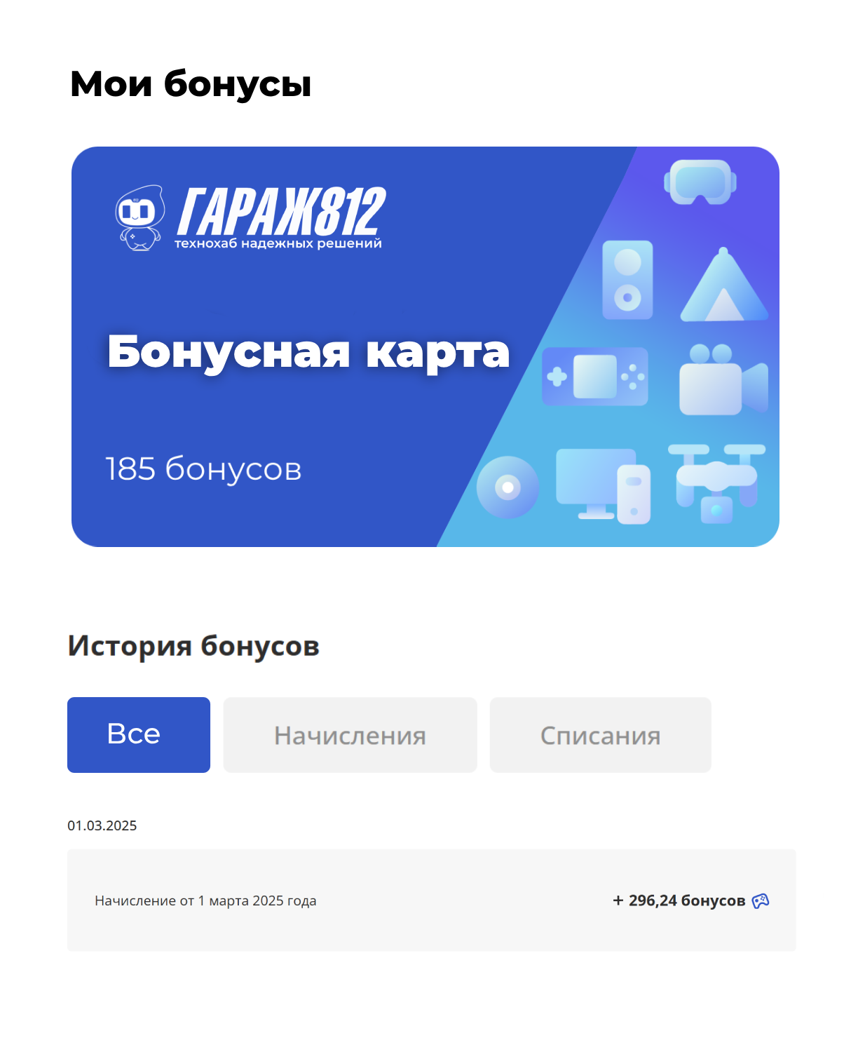 Вкладка мои бонусы